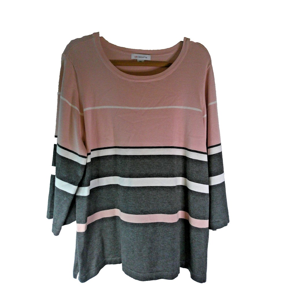 Liz Claiborne Gray/Pink/White Colorblocked 3/4 Sleeve Sweater Womens Size XXL